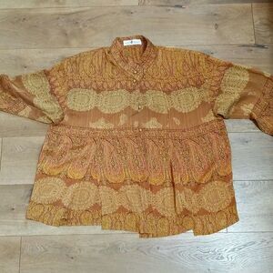 Hiroko Koshino oversized back slit mock neck button up blouse